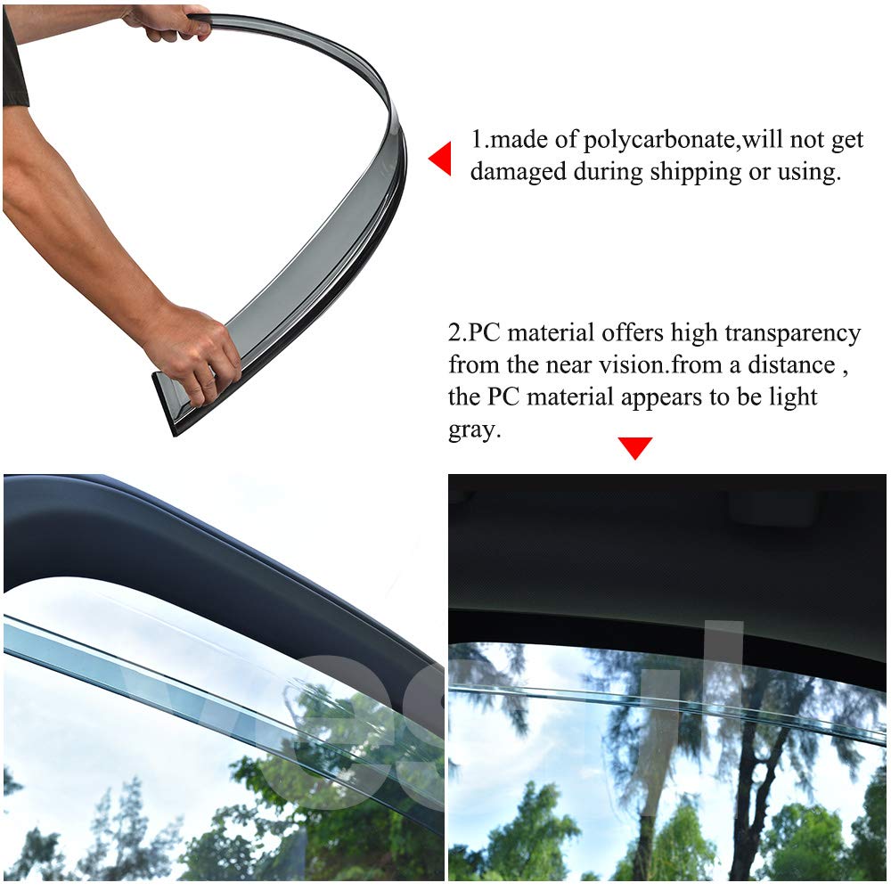Vesul Tape On Polycarbonate Rain Guards Window Visors Compatible With Ford Fusion 2013-2020 Window Wind Deflector Shield Cover W