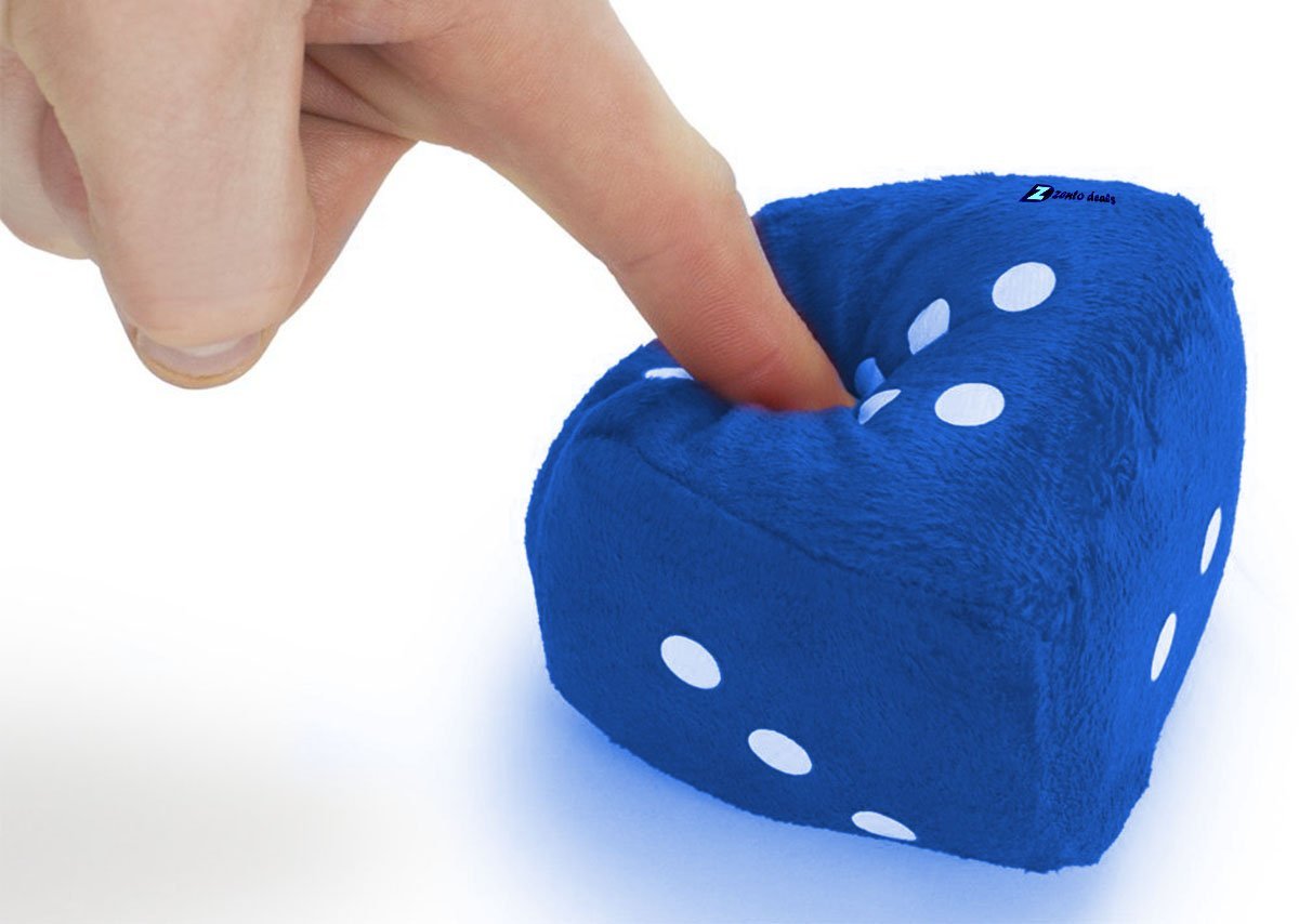 Zento Deals Pair of Hanging Black Dots Fuzzy Dices Nostalgic Retro (Blue)