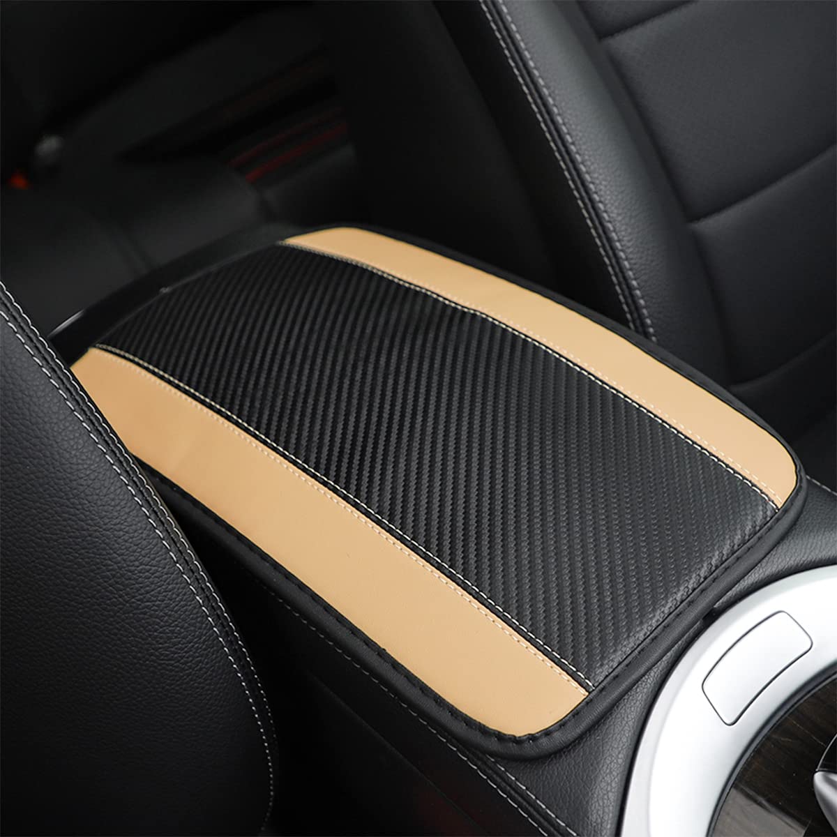 8Sanlione Car Center Console Cover, 12.6X7.5 Pu Leather Car Armrest Cover Universal Waterproof Center Console Pad, Car Accessories Interior Protection For Cars, Vehicles, Suvs (Beige)