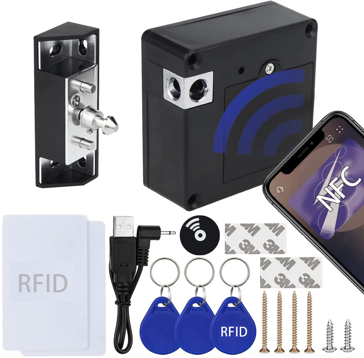 Rfid Hidden Cabinet Lock, Nfc Supported Invisible Electronic Cabinets Lock Connection Rfid For Hidden Cabinet Wooden Chest Drawer Cupboard Wine Cooler Or Toolbox
