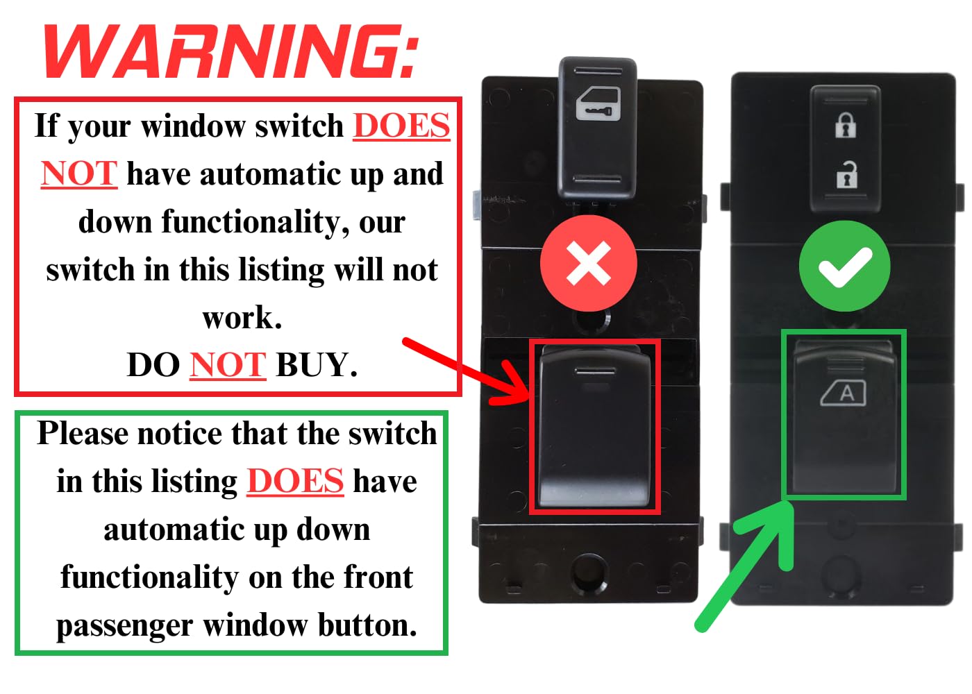 SWITCHDOCTOR Front Passenger Window Switch for 2007-2012 Nissan Altima, Pathfinder, 2009-2014 Maxima, Murano (25411-JA02A)
