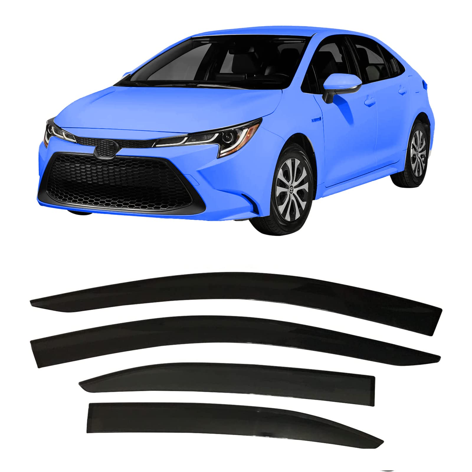 Zzdsnj Tape-On Rain Guard 4-Piece For 2020-2023 Toyota Corolla Windows Visor Shield Shade Smoke