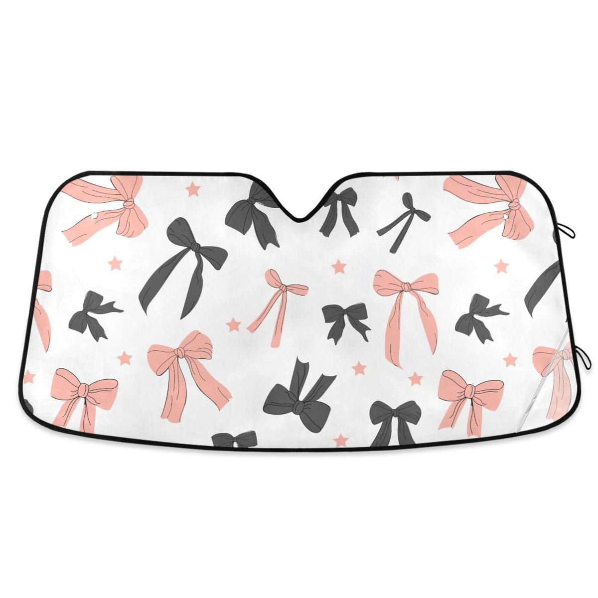 Oarencol Car Windshield Sun Shade Black Pink Ribbon Bow Star Foldable Uv Ray Sun Visor Protector Sunshade To Keep Your Vehicle C
