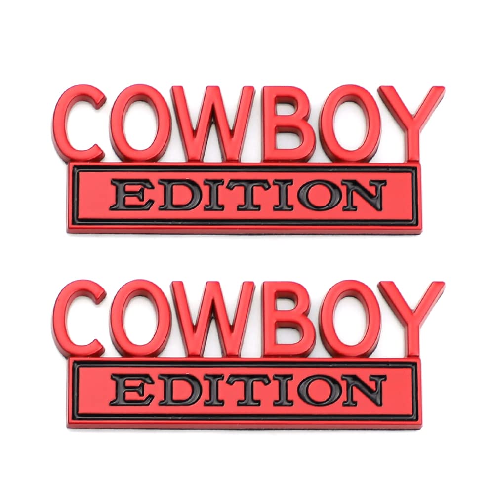Carrun 2 Pcs Edition Emblem Car Side Rear Front Hood Trunk Door Badge 3D Decal Sticker Fit For Car Truck Suv (Cowboy, Red) (Cr-2