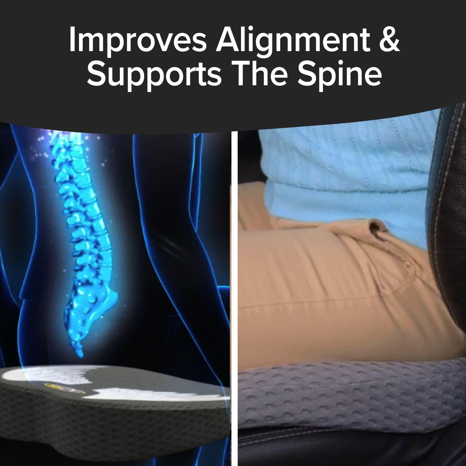 Angel Ride Memory Foam Auto Cushion, 18 in., Grey, Model 17747, Breathable Cover, Advanced Lumbar Support, As Seen on Fox News