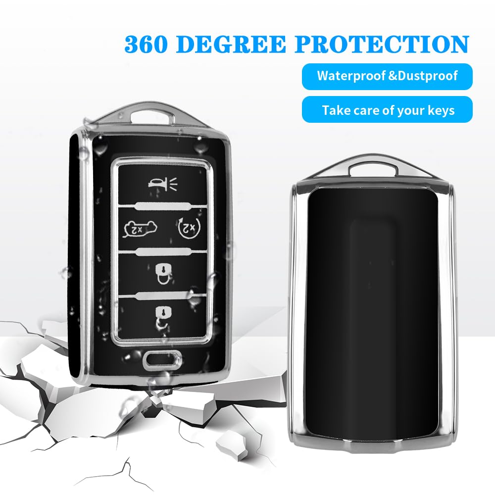 Mild East For Jeep Key Fob Cover With Keychain, Car Key Case Shell Protection 5 Buttons, Fit For Jeep Grand Cherokee Wagoneer Gr