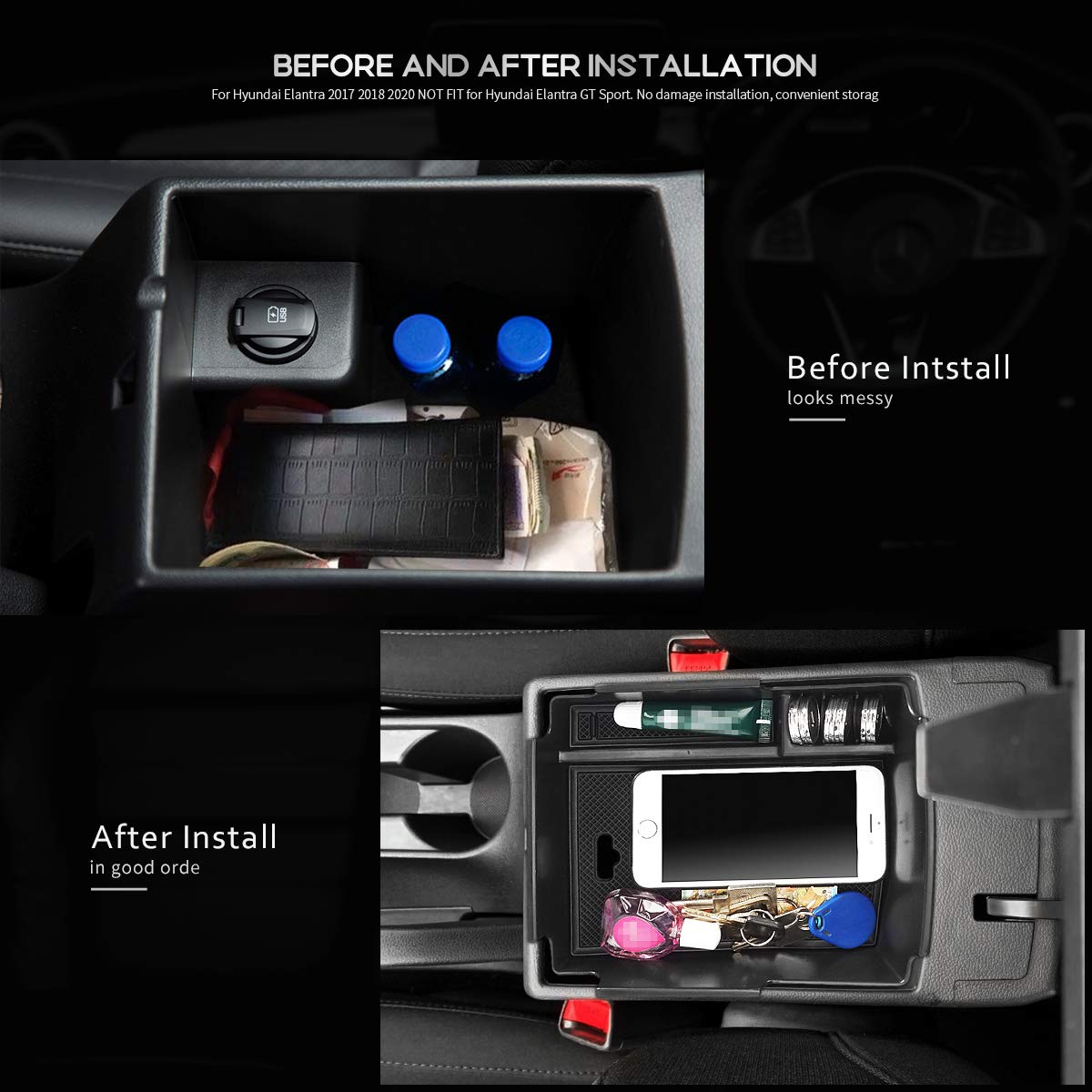 Auovo Center Console Organizer Tray For Hyundai Elantra Accessories Interior 2017-2020 Armrest Secondary Storage Box Glove Palle