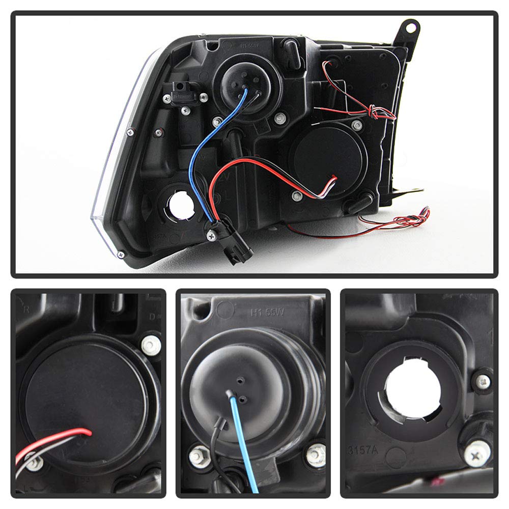 Acanii - For 2009-2018 Dodge Ram 1500 10-18 2500 3500 Led Halo Ring Smoked Lens Projector Headlights Headlamps Assembly