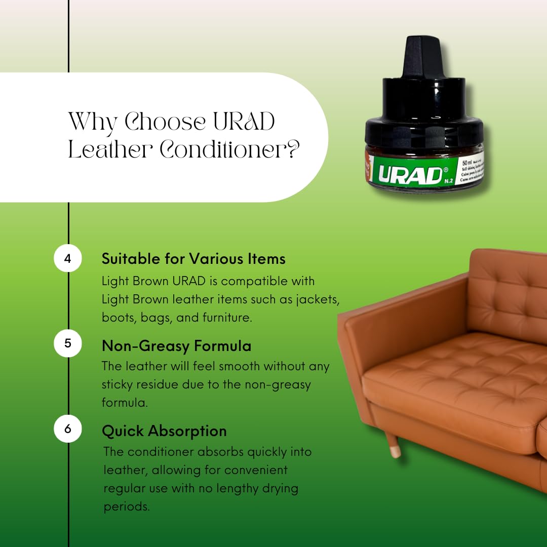 Urad Leather Conditioner, Light Brown, 50Ml - Restores, Protects & Polishes Light Brown Leather Shoes, Boots, Bags & Furniture