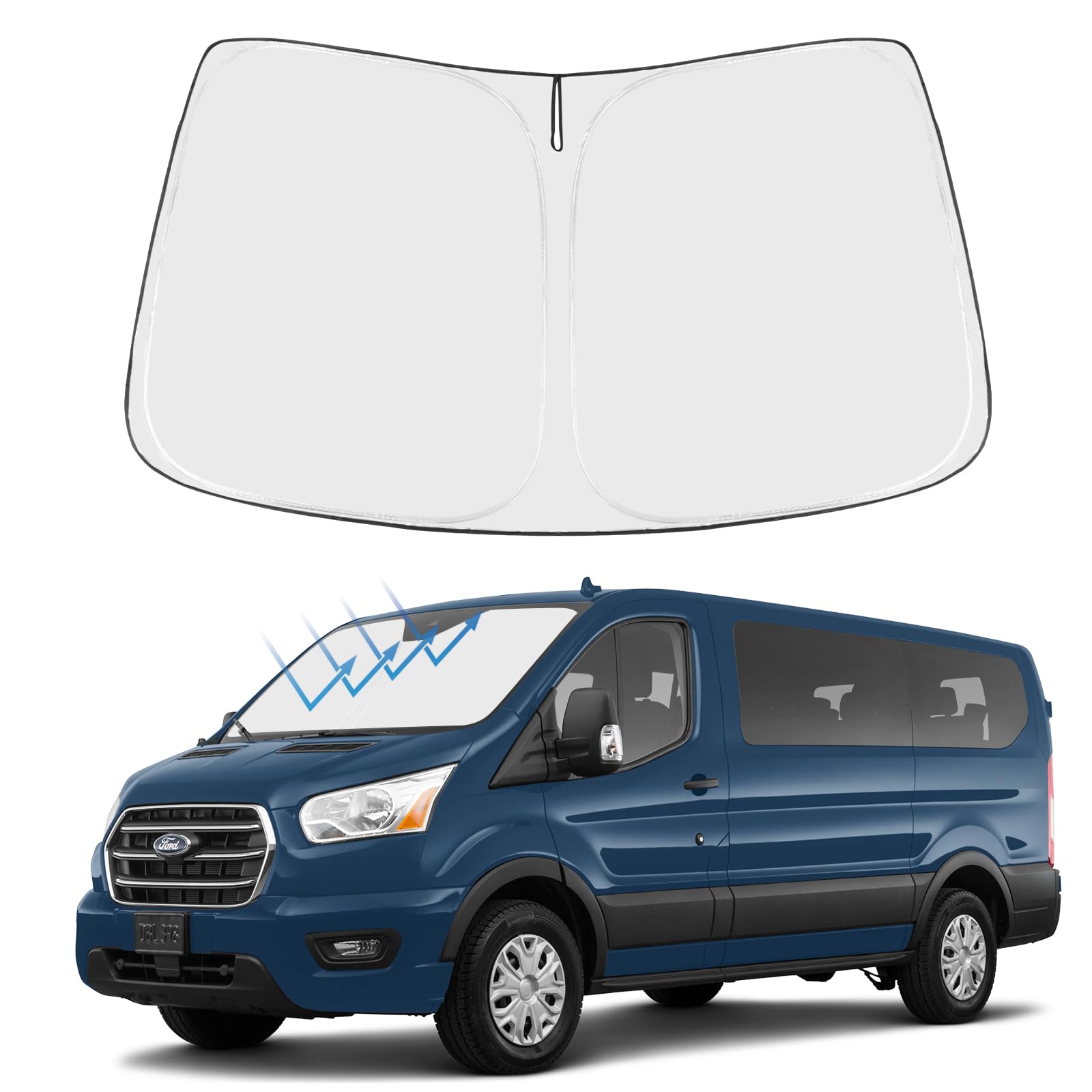 Proadsy 2025 Upgrade Windshield Sun Shade Custom Fit 2015-2023 2024 2025 Ford Transit 4-Layer Foldable Front Sunshade Protector