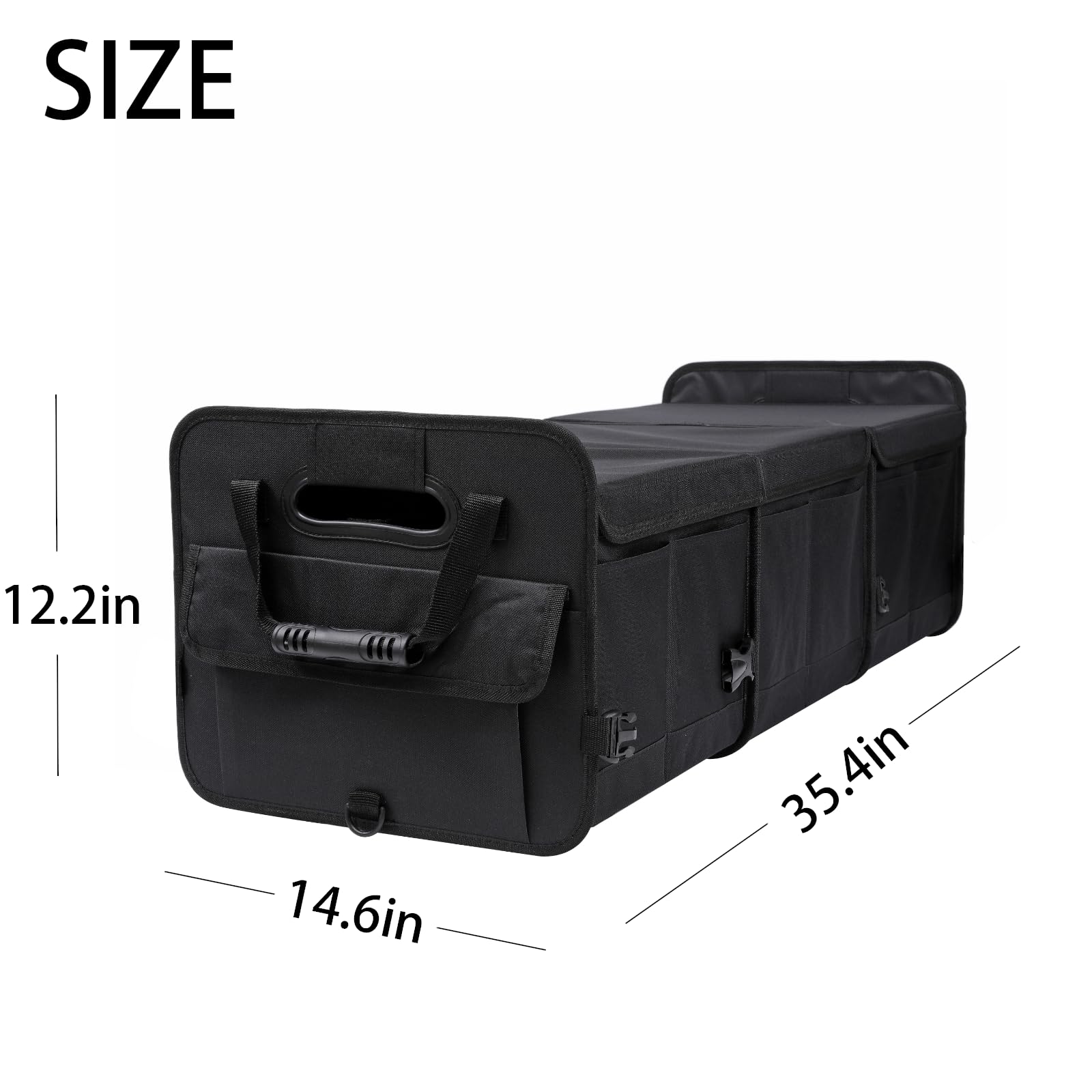Aokjoy Car Trunk Organizer With Lid Storage Collapsible Multi Compartment Adjustable Straps For Suv, Truck, Sedan(Black) Xl