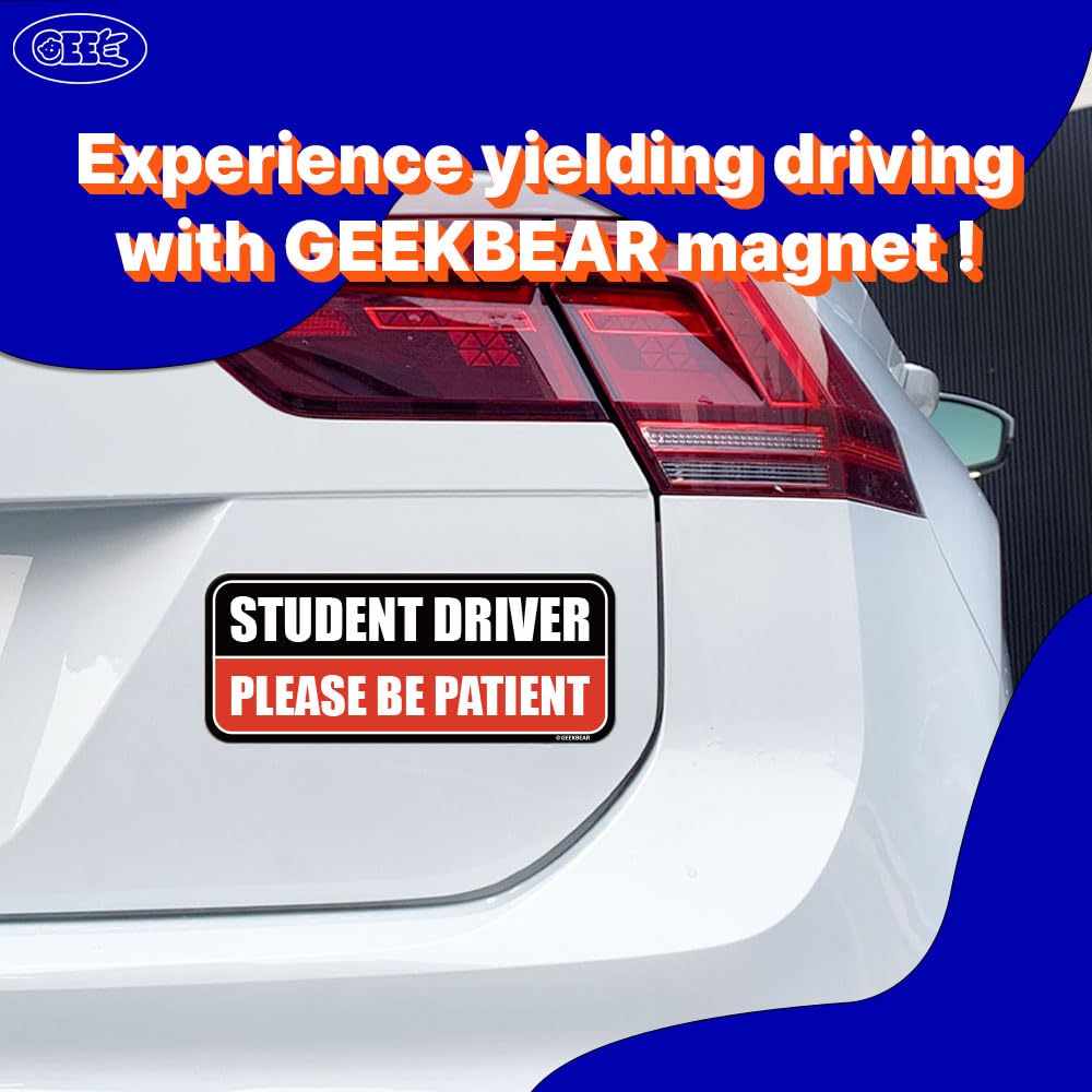 Geekbear Student Driver Car Magnet - Colorful, Reflective, Weather-Resistant - Rectangular 8.7 X 3.5 In (Black/Red)