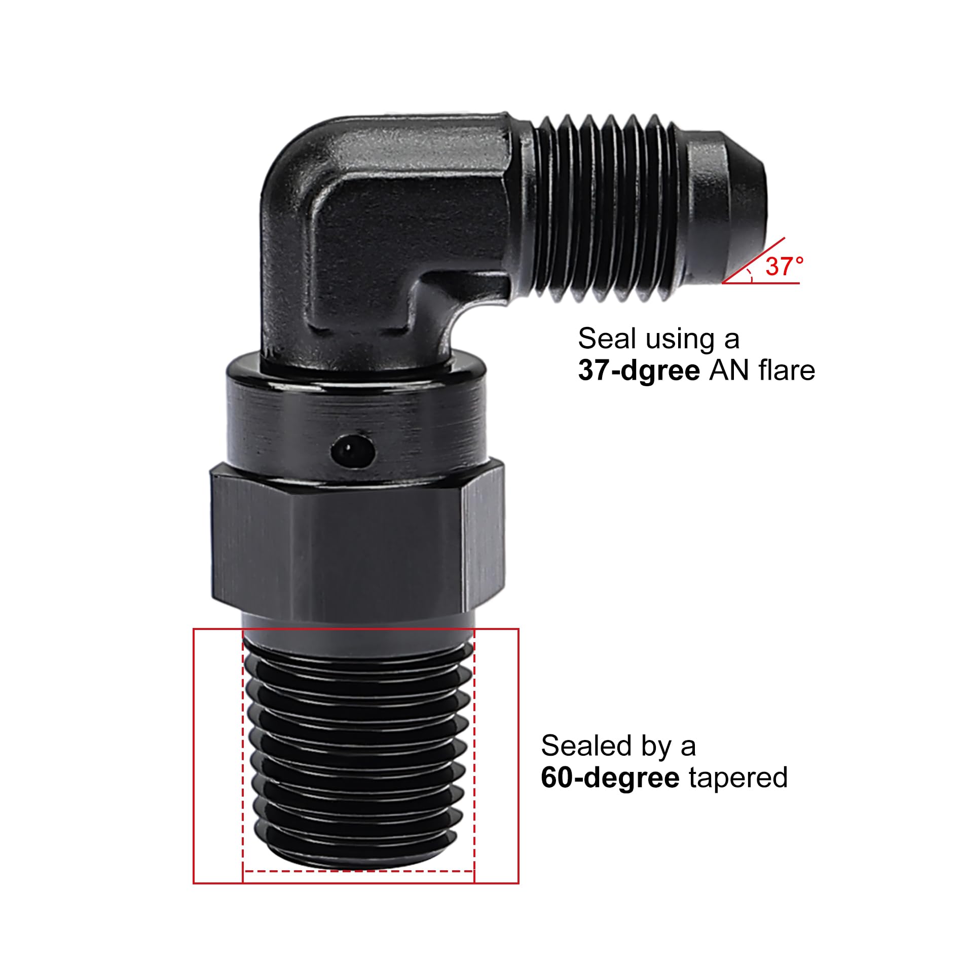 Evil Energy 4An Male Flare To 1/4 '' Npt 90 Degree Swivel Fitting Adapter Aluminum Black