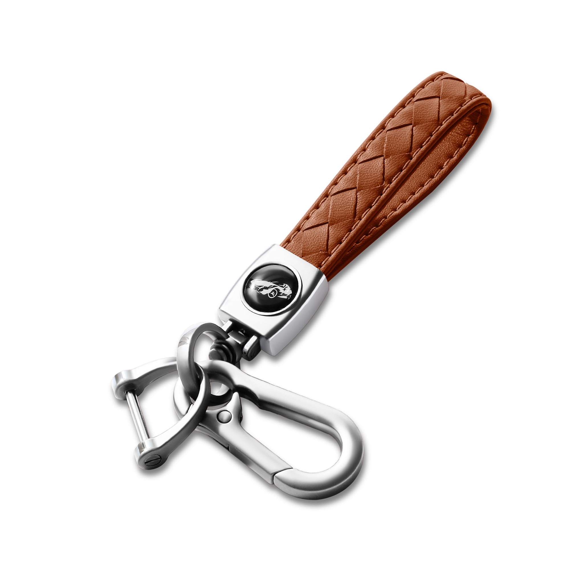 Gkeygo Carabiner Keychain, Universal Heavy Duty Woven Handmade Leather Key Chain, Car Fob Key Keychains With 360 Degree Rotatabl