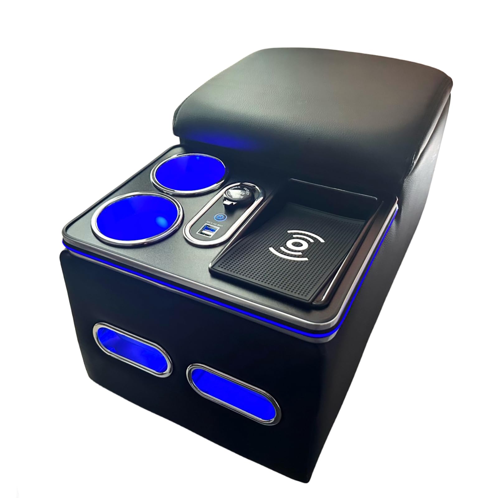 Center Console Armrest Organizer With Wireless Charging Phone Holder & Cup Holders For Car & Minivan & Van Truck Floor Cab Back 