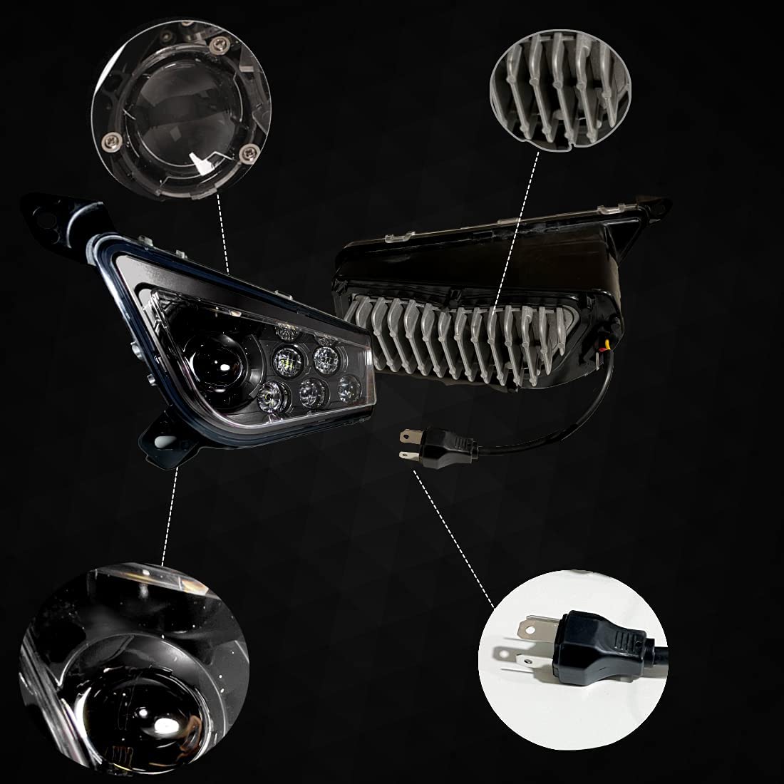 Slk-Lights Premium (Black) Rzr Led Headlight Compatible With Polaris General, Polaris Rzr 900S, Polaris Razor 1000 Xp Turbo (Fits: 2015-2021) (Non Halo Black).