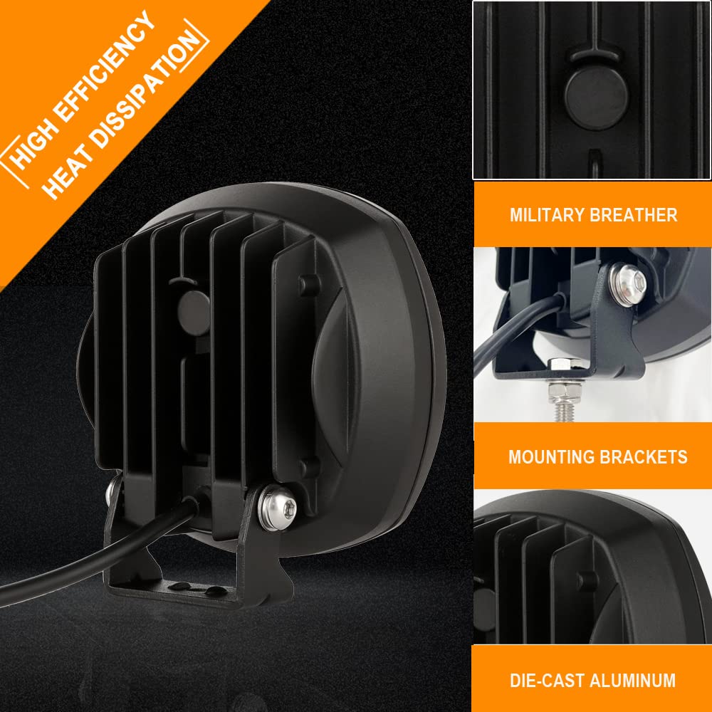 Biglion.X 5 Inch Pair 160W Amber Round Led Offroad Lights 18800Lm Amber Yellow Offroad Lights Super Bright Amber Driving Lights