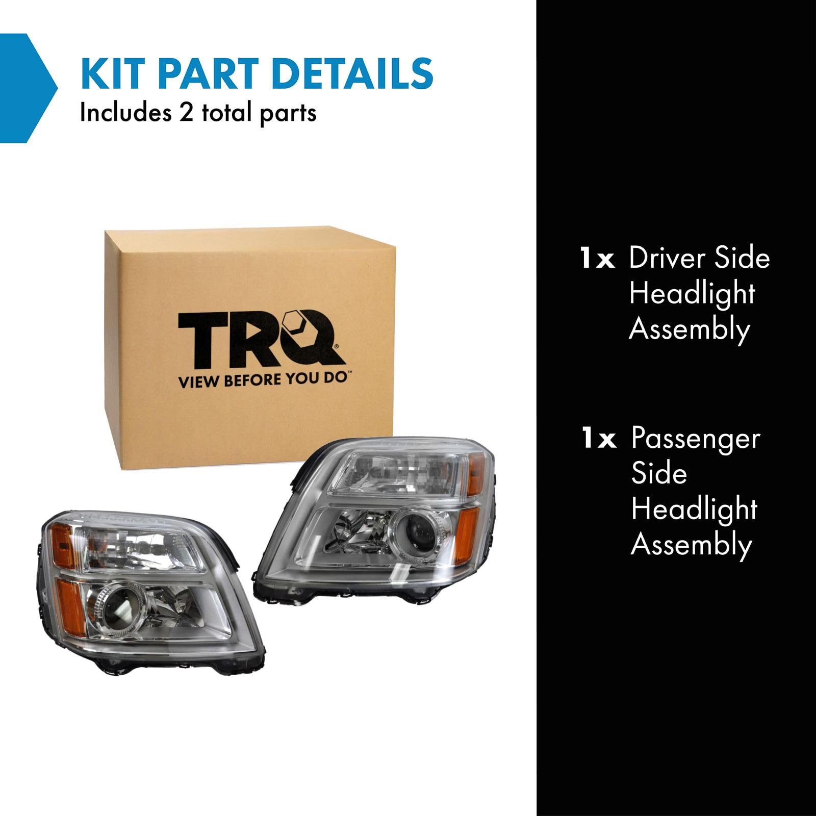 Trq Driver & Passenger Side Headlight Assembly Set Headlights Driver & Passenger Side Compatible With 2010-2015 Gmc Terrain Gm25