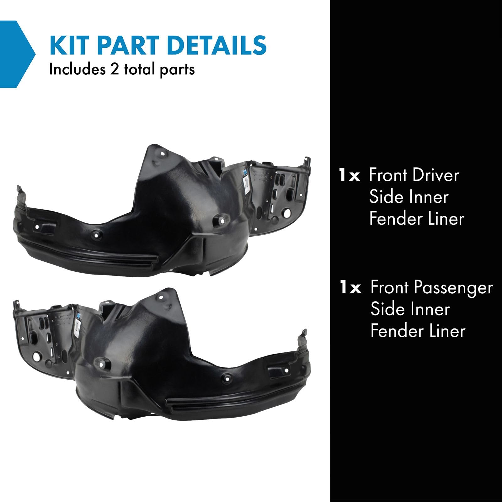 Trq Front Inner Fender Liner Set Compatible With 2013-2015 Honda Accord Ho1248152 Ho1249152