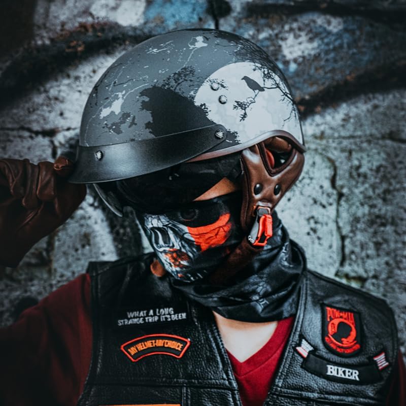 Vcoros Motorcycle Half Face Helmet Sun Visor Quick Release Buckle Dot Approved Helmets For Men Women (Dark Night, Xxl)