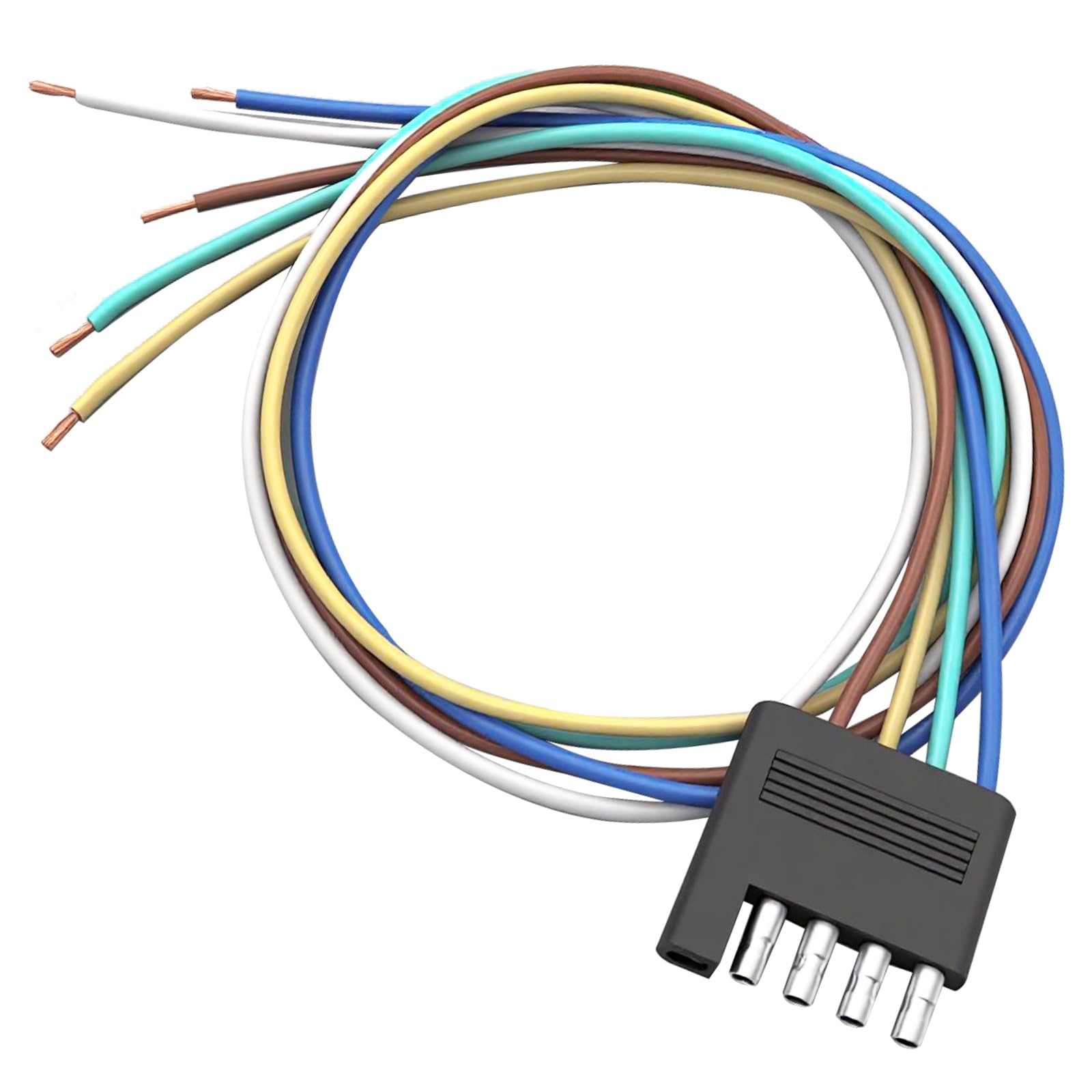 Ruibapa 22 Inch 5-Way 5 Prong Flat Trailer Wiring Harness Plug Extension Cable Connector 5 Pin Male Connector Trailer Light Wiri