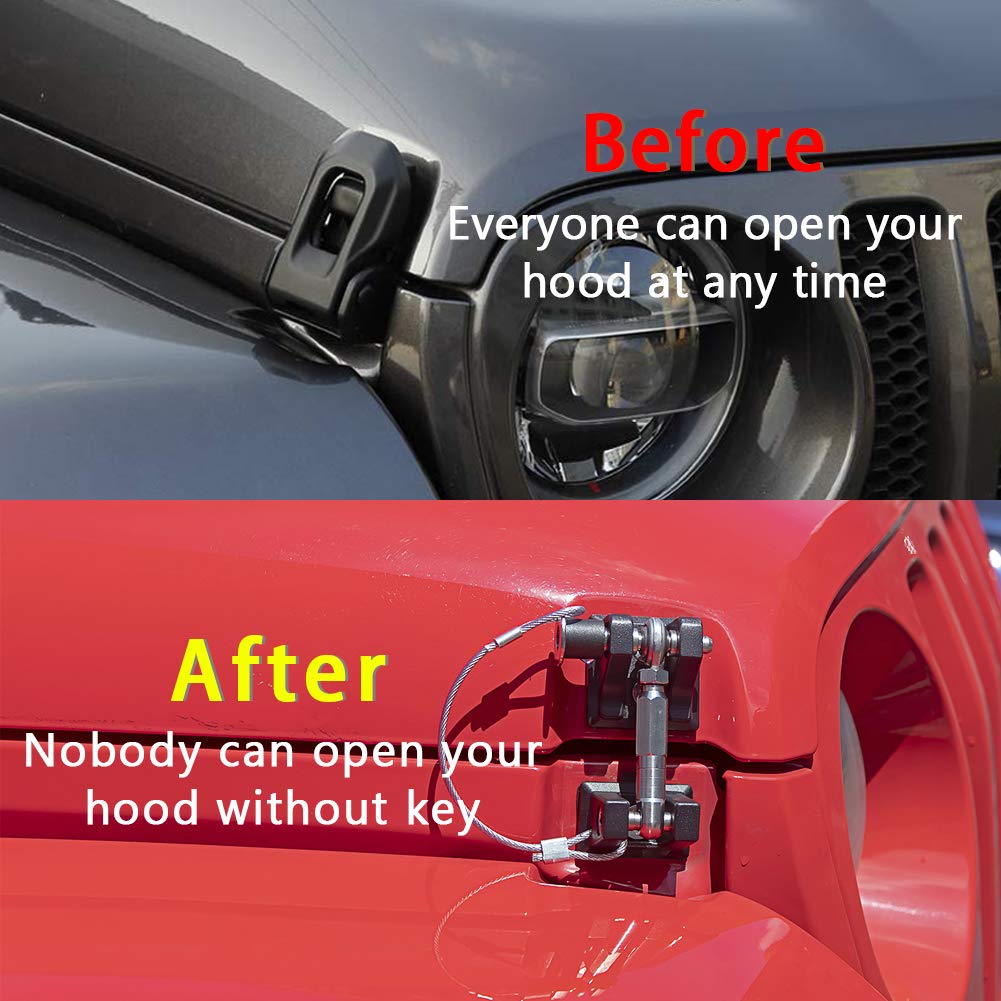 sukemichi JL Hood Latches for 2018-2025 Jeep Wrangler & Gladiator JT, Locking Aluminum, Eliminate Hood Flutter, 1 Pair