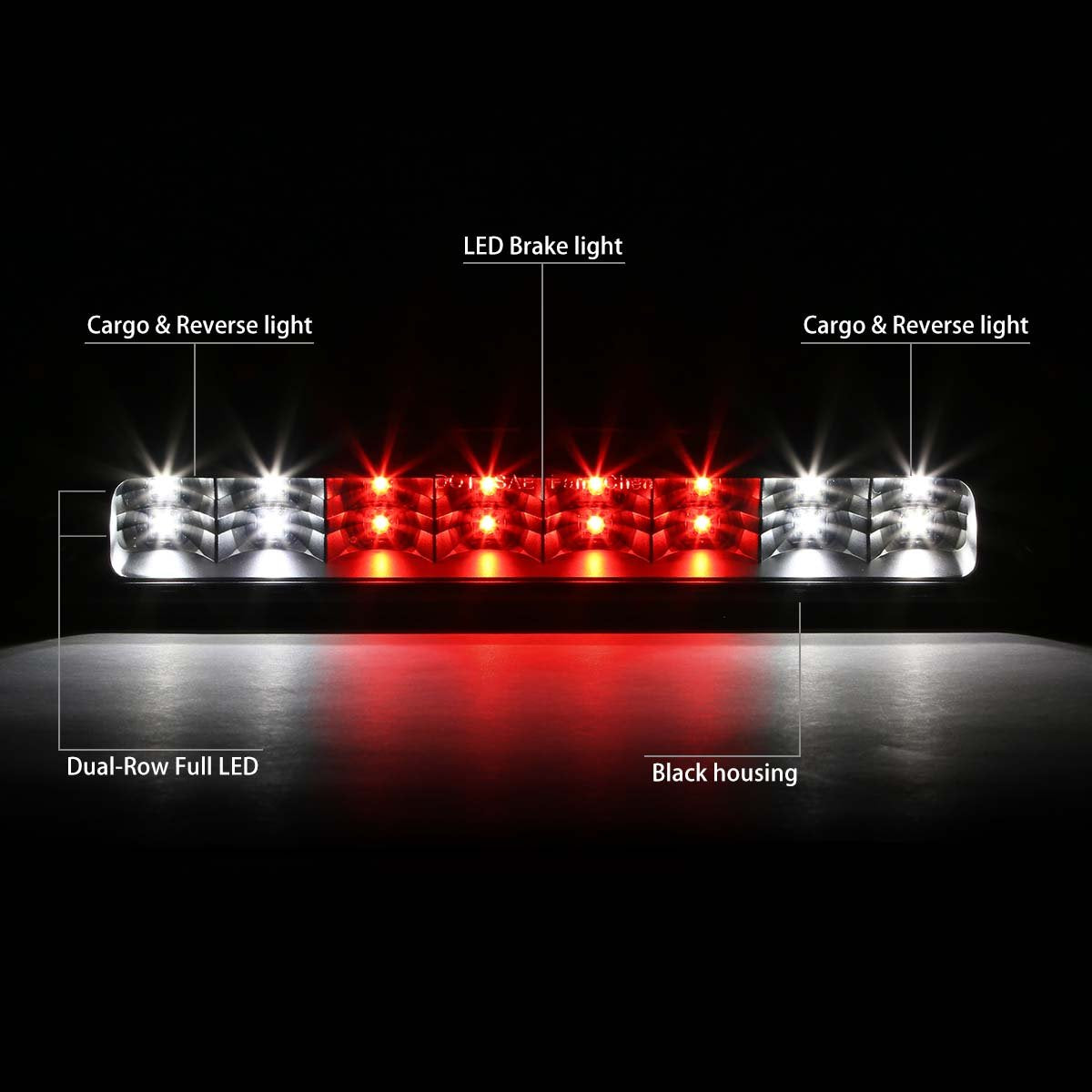 Dna Motoring 3Bl-Dram94-Led-Bk Black Housing Led Third Tail Brake Light [Compatible With 94-01 Dodge Ram 1500 2500 3500]