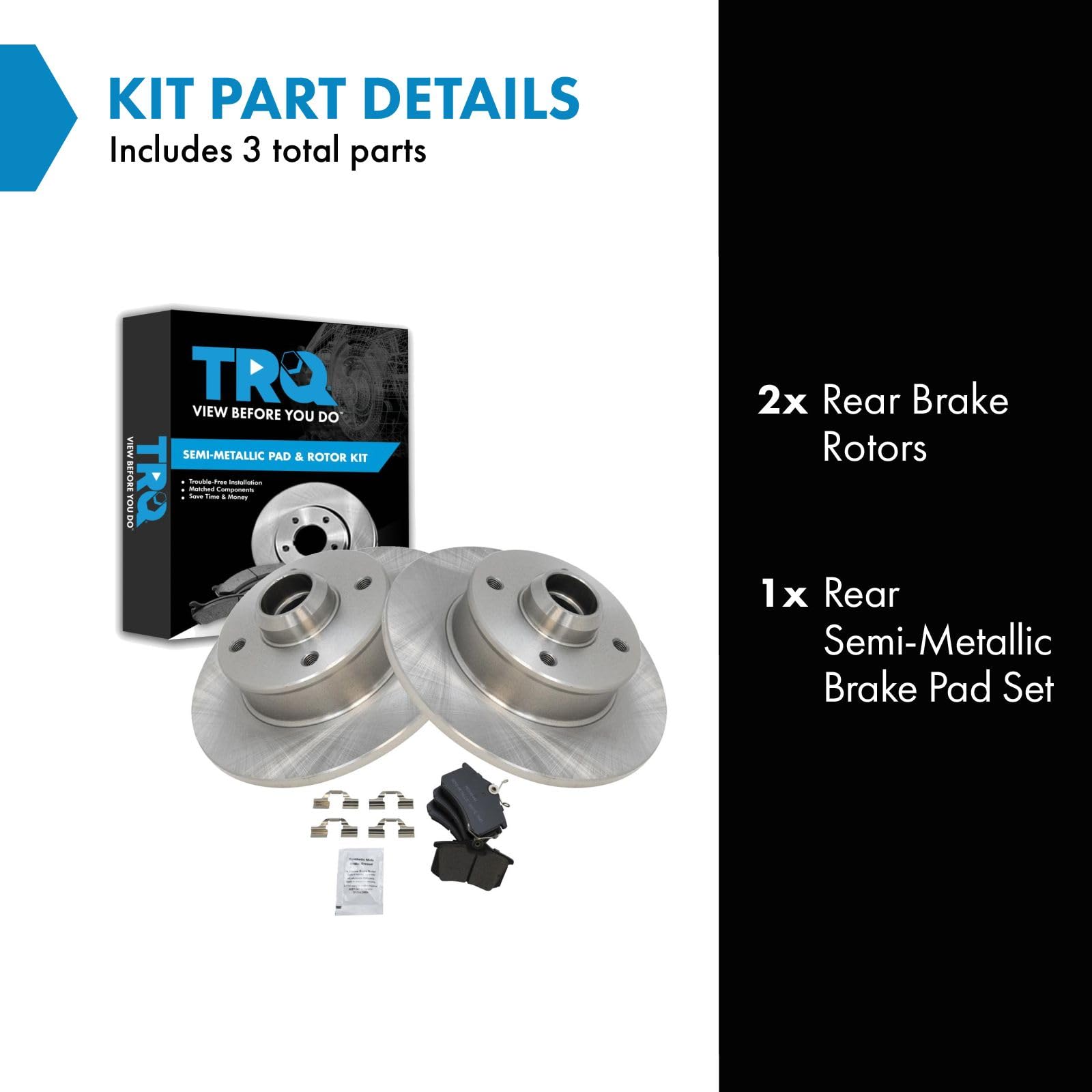Trq Rear Brake Pad & Rotor Kit Brake Pads Brake Rotor Semi-Metallic Compatible With 1990-1992 Volkswagen Corrado 1988-1999 Golf