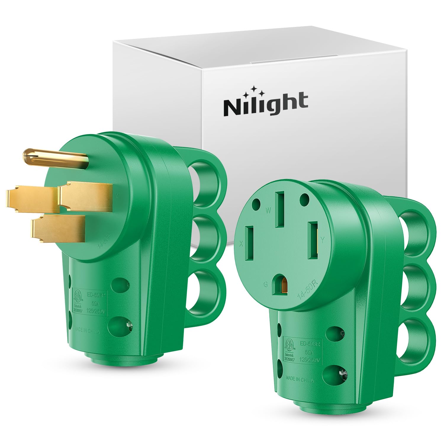 Nilight 50 Amp Rv Male And Female Plug Set Heavy Duty14-50P 14-50R Receptable 125V/250V Volt Etl Listed For Electrical Camper Ca