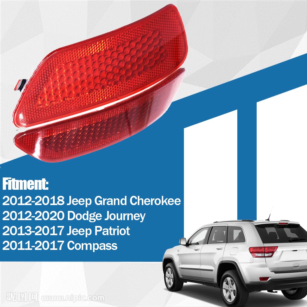 CULMKARI Rear Bumper Trim Reflector Lights Fits for 2012-2018 Jeep Grand Cherokee 2012-2020 Dodge Journey 2013-2017 Jeep Patriot