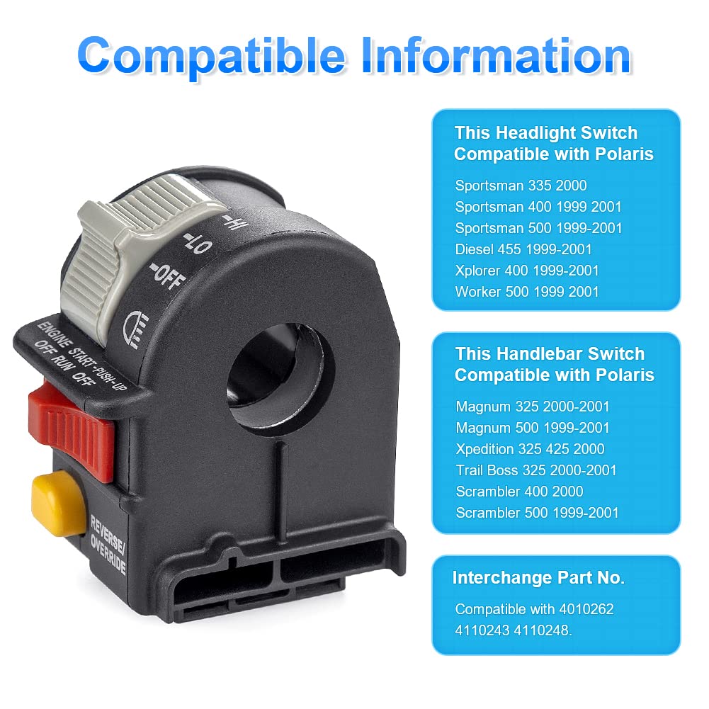 Waterwich Left Handlebar Switch Headlight Engine Starter Compatible With Polaris Sportsman Scrambler 500 400 Trail Boss Magnum 325 Xpedition 425 1999 2000 2001 Replacement For 4010262 4110243 4110248