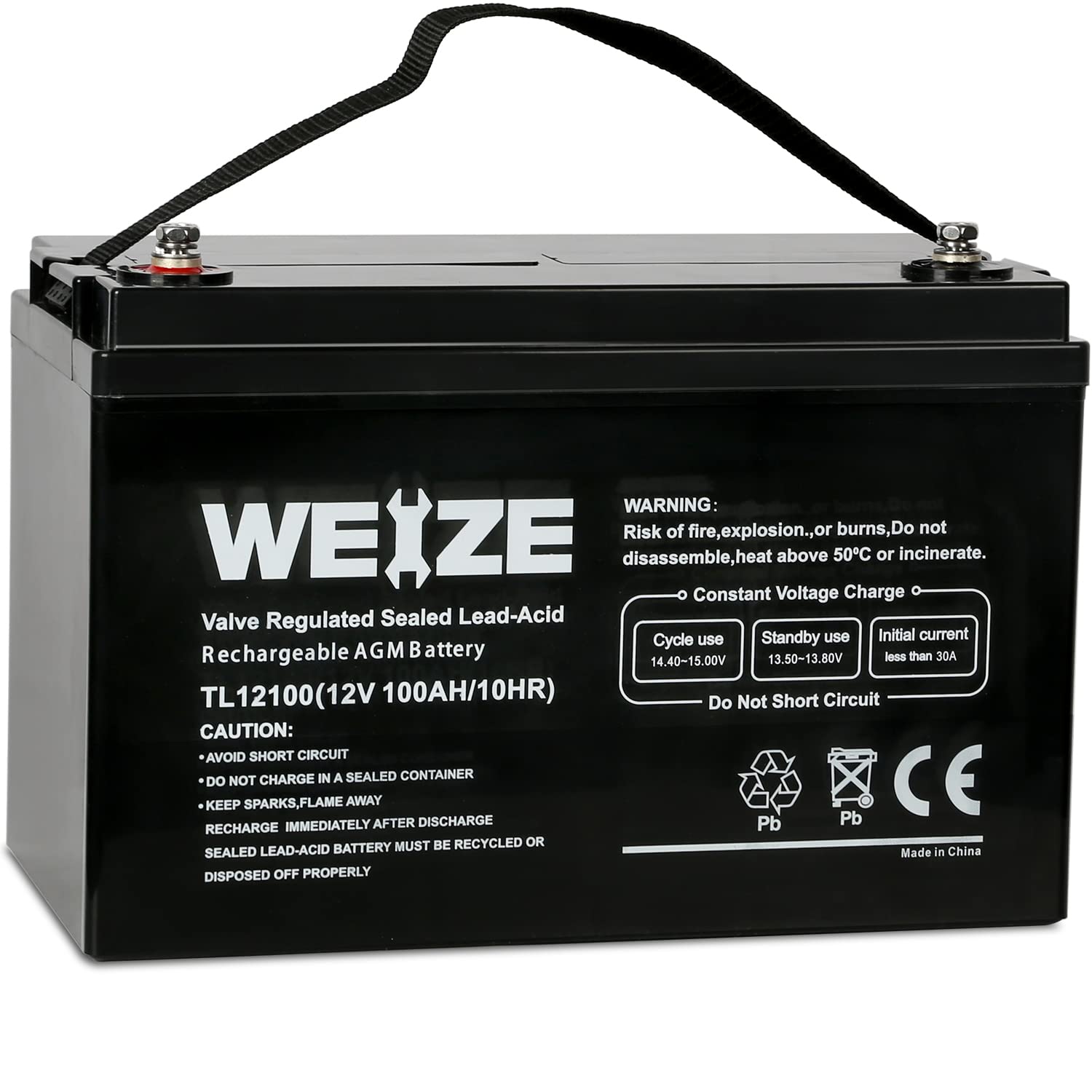 Weize Deep Cycle Agm 12 Volt 100Ah Battery, Maintenance-Free, 3% Self-Discharge Rate, 1150A Max Discharge Current, Perfect For R