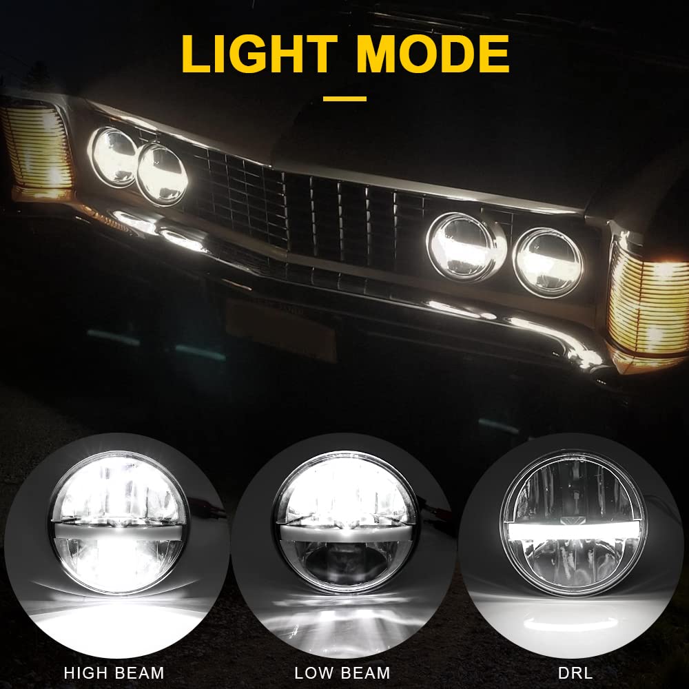 4Pcs 5.75 Inch Round Led Headlights Dot Approved Sealed Beam 45W 5-3/4' Hi/Lo Beam Drl Headlamp Replacement For Chevelle/Firebird/Corvette/Pontiac/Coronet/Semi/Impala/Thunderbird, H5006