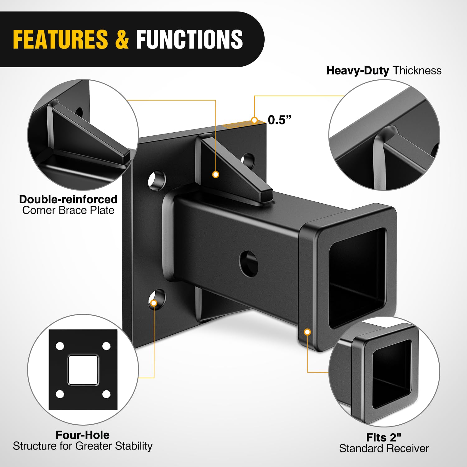 Nilight Bolt-On Receiver Tube Adapter 2 Inch Openning Bumper Trailer Hitch Receiver Universal Towever Hitch Extender Hitch Acces