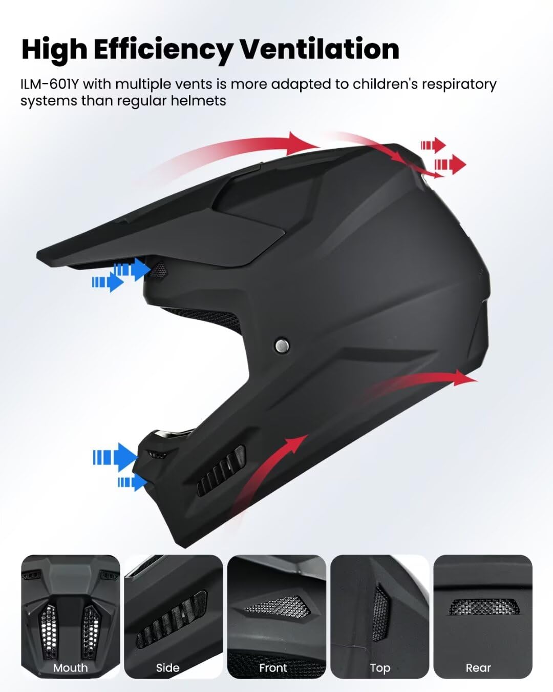 ILM Youth Dirt Bike Helmets Kids ATV Helmet Motorcross BMX Off Road Motorbike with Goggles Gloves Mask DOT Model MT601Y (Matte B