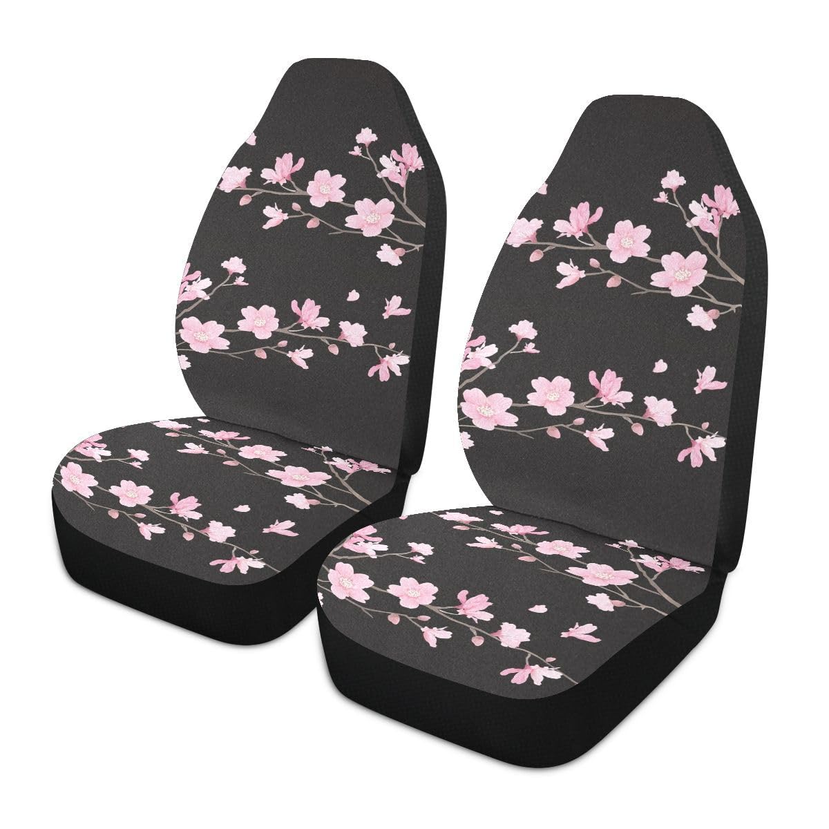 LONSANT Cherry Blossom Car Seat Covers Set of 2,Japanese Pink Flowers Print Tree Branches with Falling Petals Universal Auto Fro