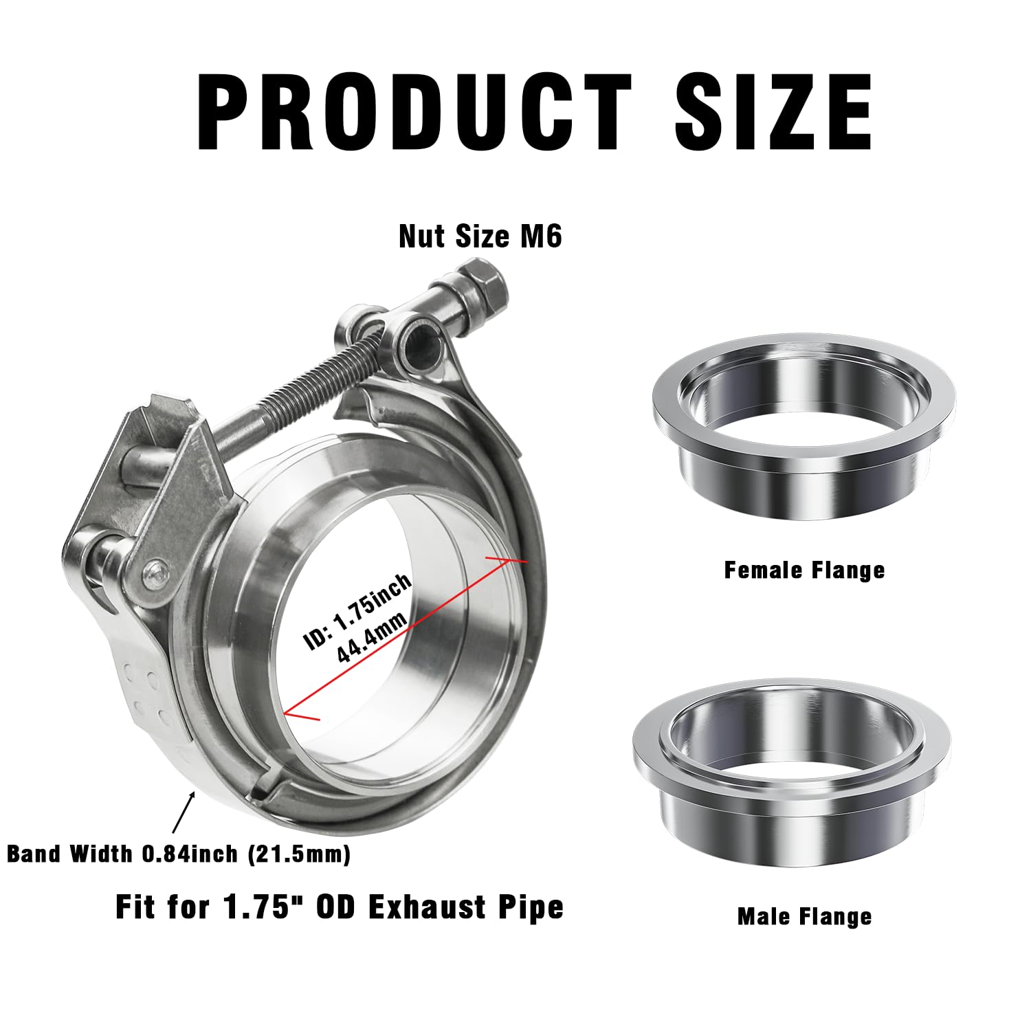 Wysiwyka 1Pc 1.75Inch 304 Stainless Steel Quick Release Exhaust V Band Clamp Kit With Female Male Flange