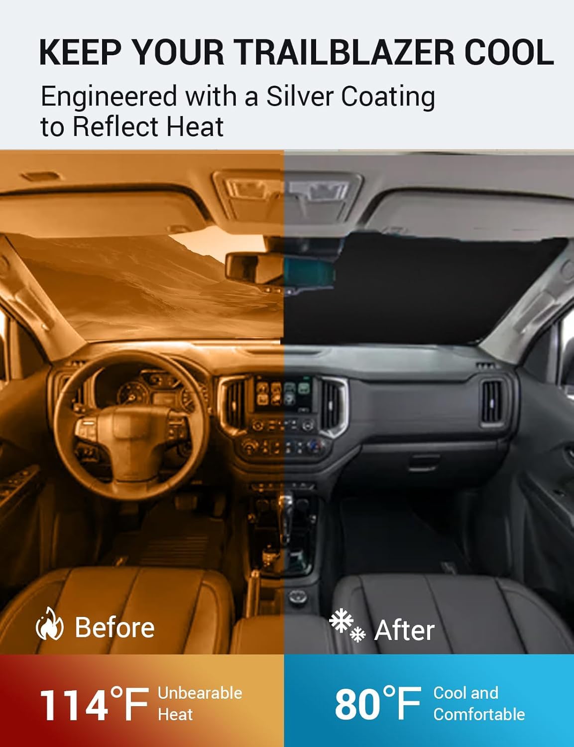 Proadsy 2025 Upgrade Windshield Sun Shade Custom Fit 2021-2023 2024 2025 Chevrolet/Chevy Trailblazer Foldable Front Sunshade Pro