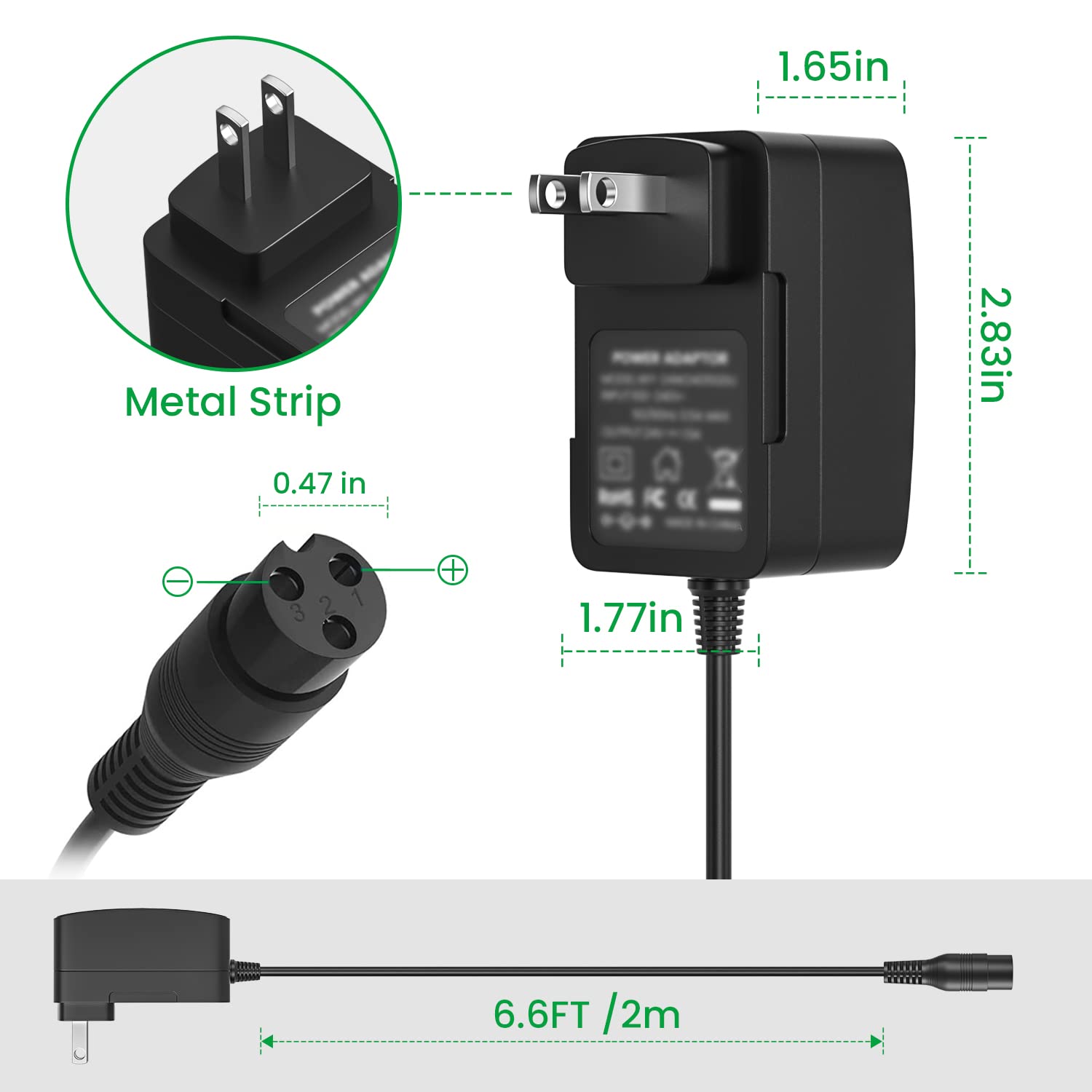 Auspow 24V Power Supply For Razor Mx350, Dirt Quad, Pocket Mod, E200, E300, Pr200, E100, E500, And Sports Mod, 3-Prong 24V 1.5A