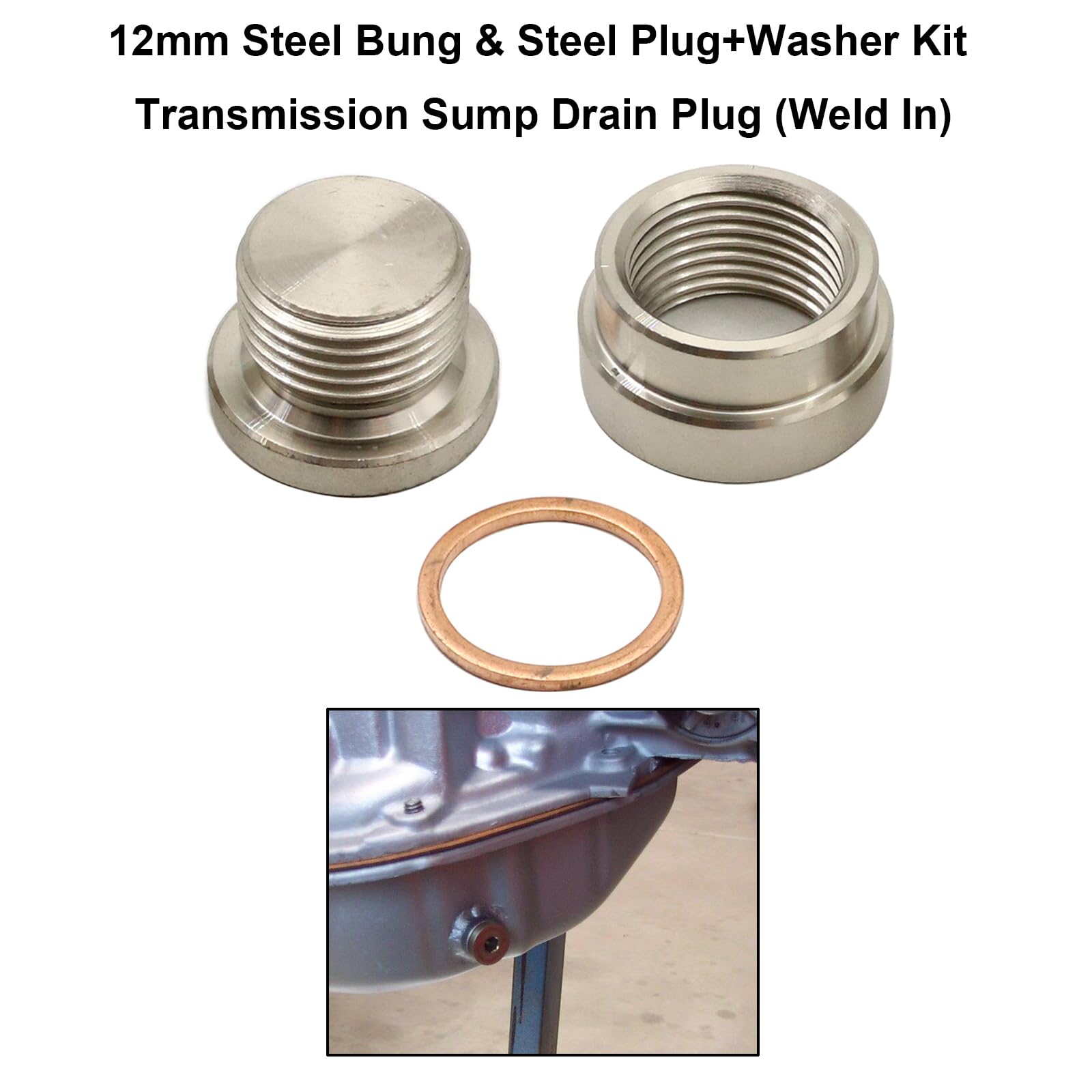 Secosautoparts Thread 12Mm Heigth/ 18 Mm Diameter Steel Bung & Plug + Washer Kit Transmission Sump Drain Plug (Weld In)
