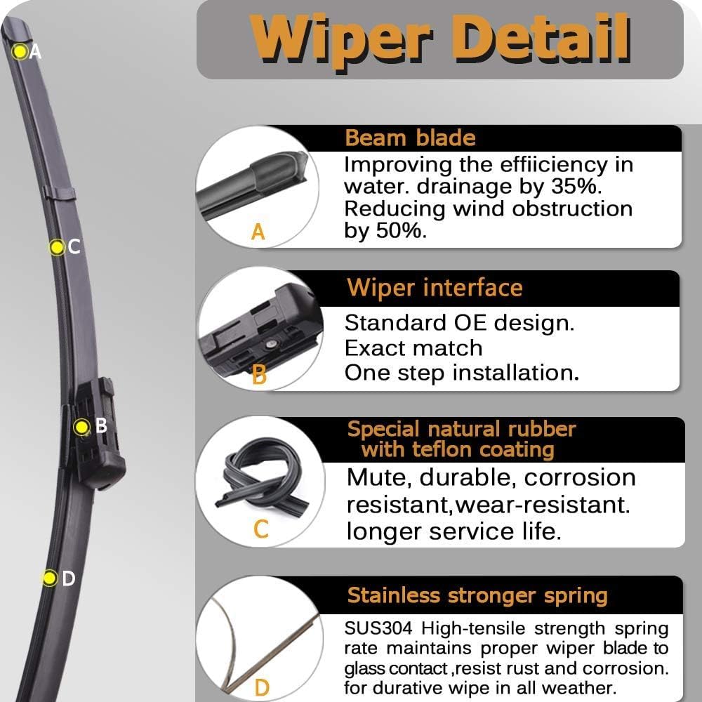 Oem Windshield Wiper Blade Replacement For Vw Volkswagen Atlas 2018 2019 2020 20221 2022 2023 Original Equipment All-Season Rear