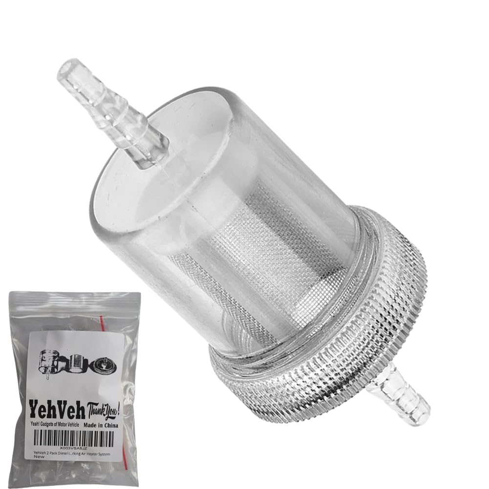 YehVeh 2 Pack Diesel In-Line Fuel Filter Kit Reusing Detachable Washable Stainless Mesh Inline Filters Replacement For 3/16'' 5m