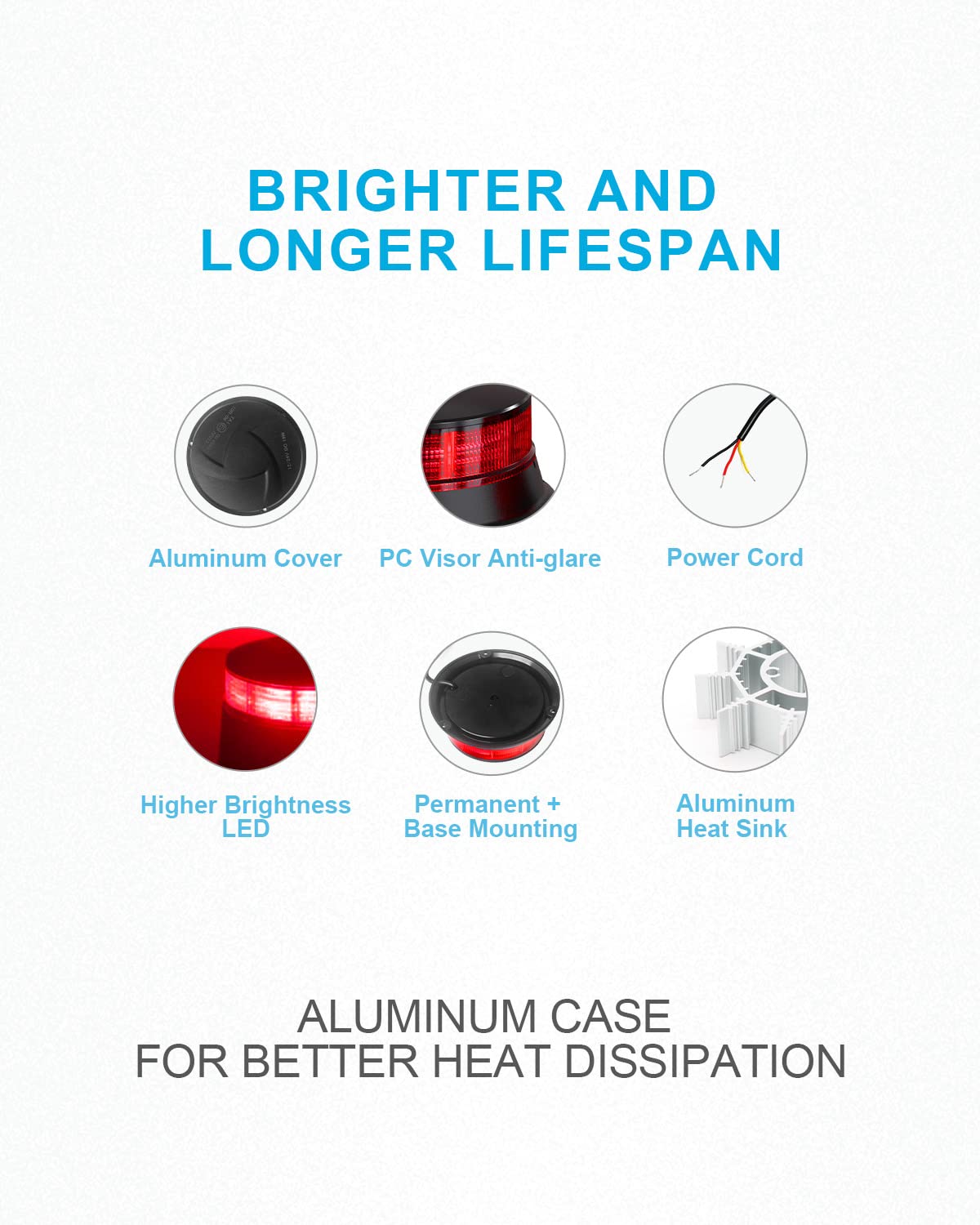 Agrieyes Amber Beacon Light 4.2Inch, Flashing Safety Warning Lights Permanent/Magnet Mount (Red, Screw)