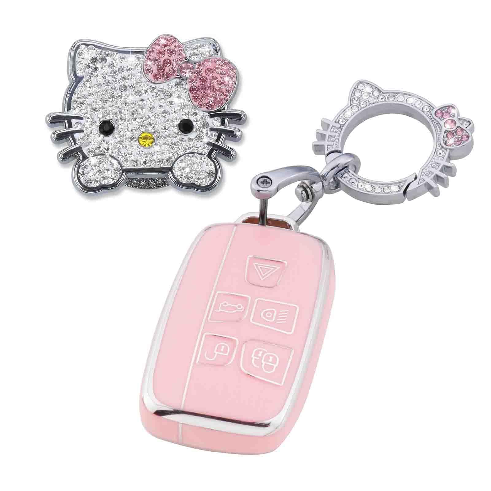 Pangpai Pink Car Accessories 3 Pcs for 2022 Honda Accord Civic CRV Pilot Odyssey 11th Gen Key Fob Cover with Bling Keychain Cute
