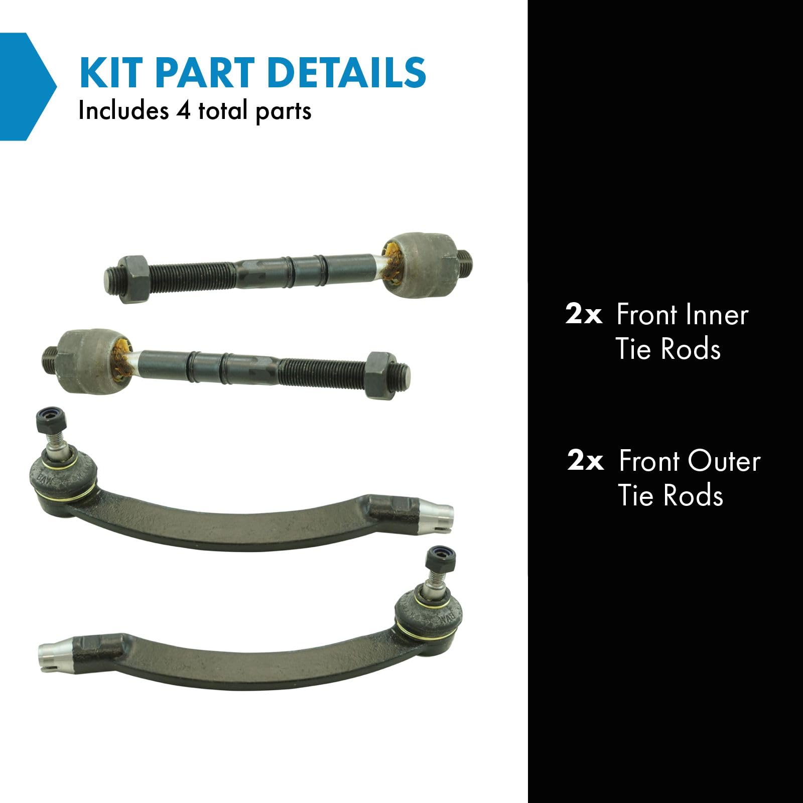 Trq Front Inner And Outer Tie Rod Set Compatible With 2003-2008 Mini Cooper