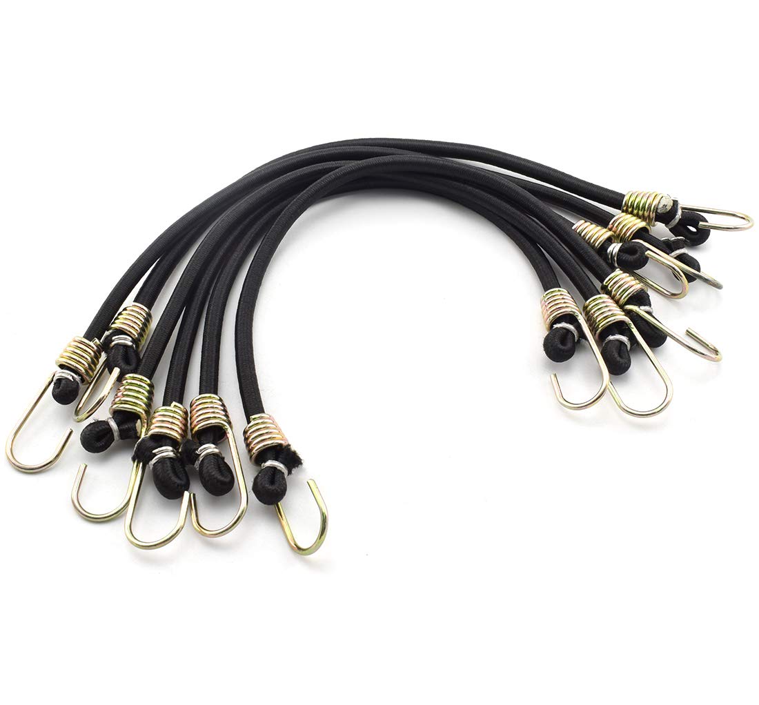 Sdtc Tech 6-Pack Mini Bungee Cords With Hooks 10 Inch Black Elastic Rope Rubber Strap