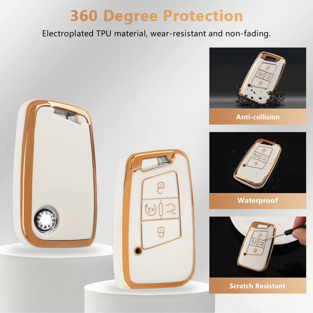 Pifoog Car Key Cover For Volkswagen Jetta Tiguan Atlas Arteon Taos Tpu Soft Keys Fob Case Shell Glitter Keychain Keys Accessories White Gold Girl Women