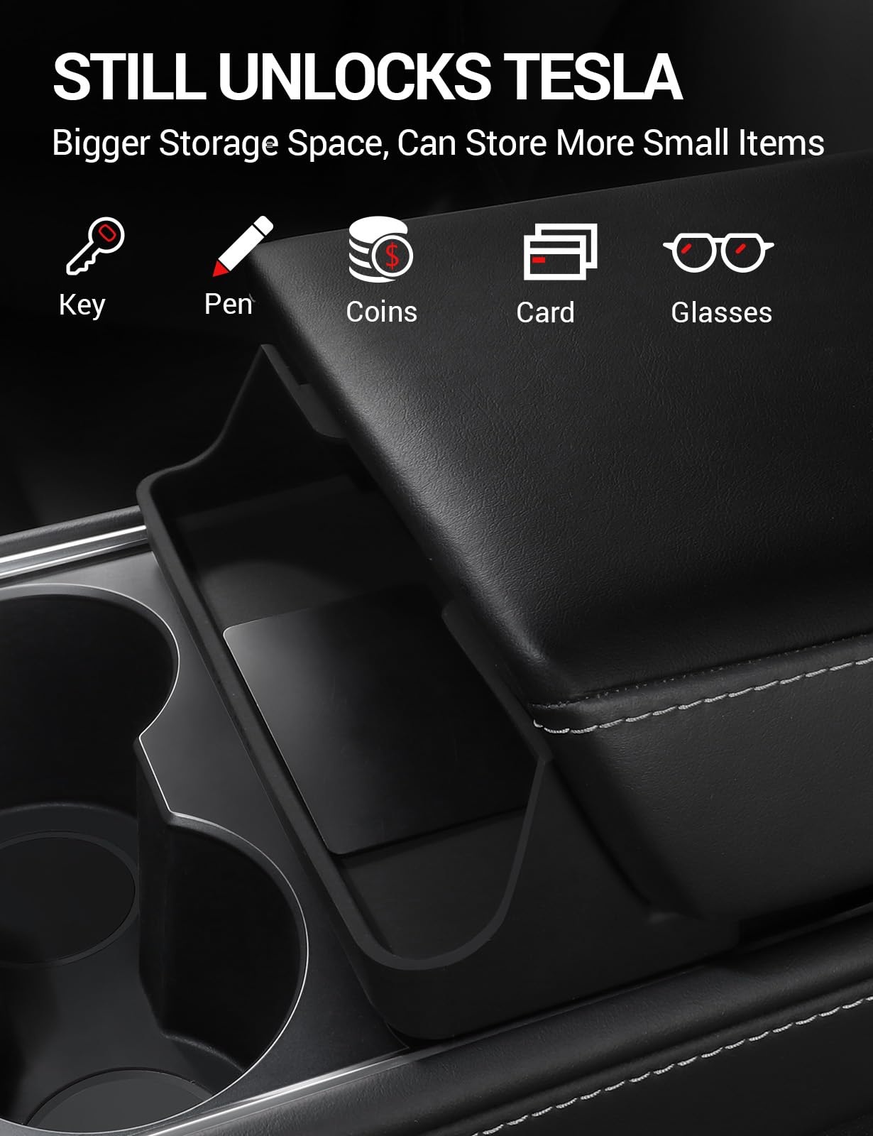 BASENOR Tesla Model 3 Model Y Center Console Sunglasses Holder Armrest Box Silicone Eyeglasses Storage Box Key Card Phone Holder