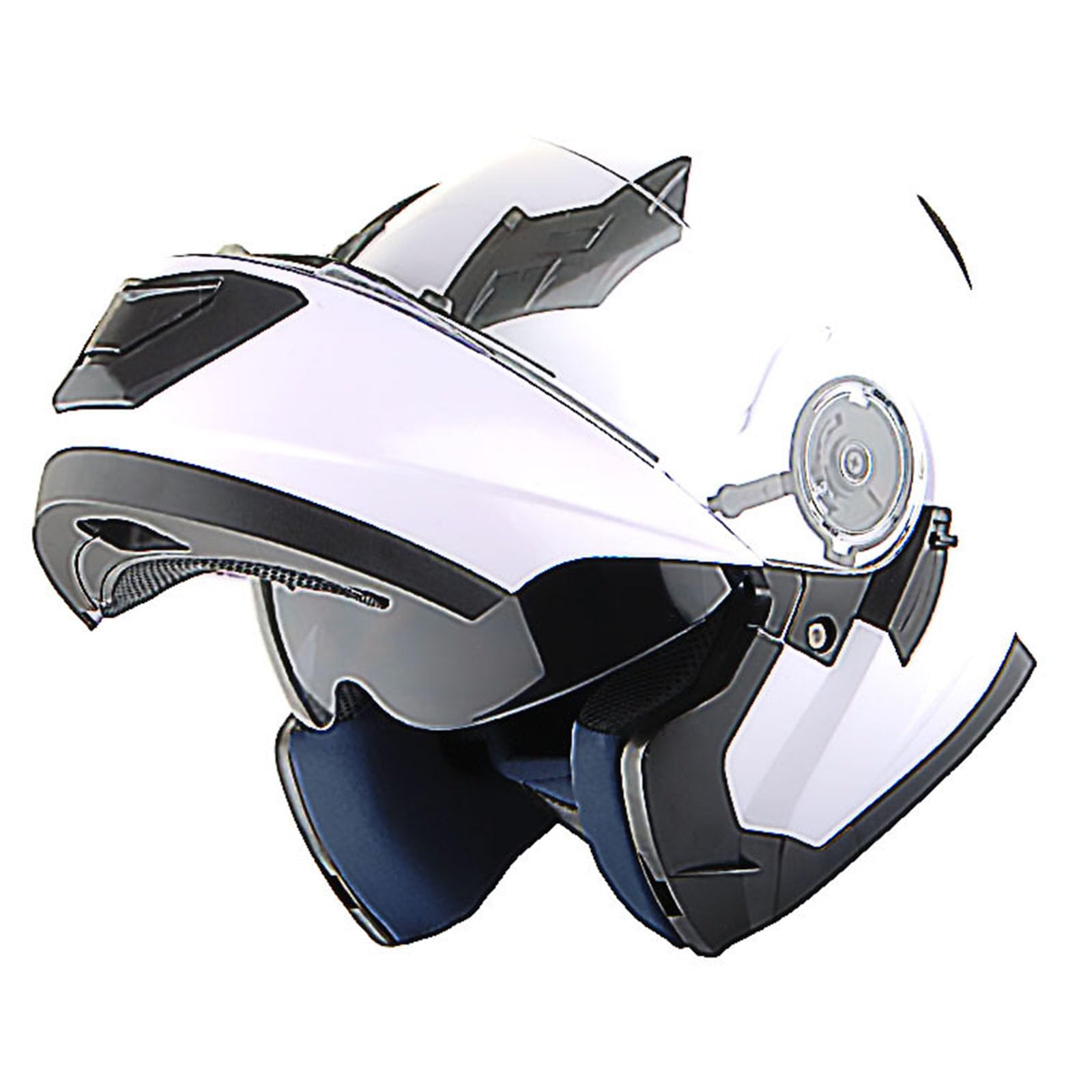 1Storm New Motorcycle Bike Modular Full Face Helmet Dual Visor Sun Shield With Rechargeable Led Tail Light: Glossy White