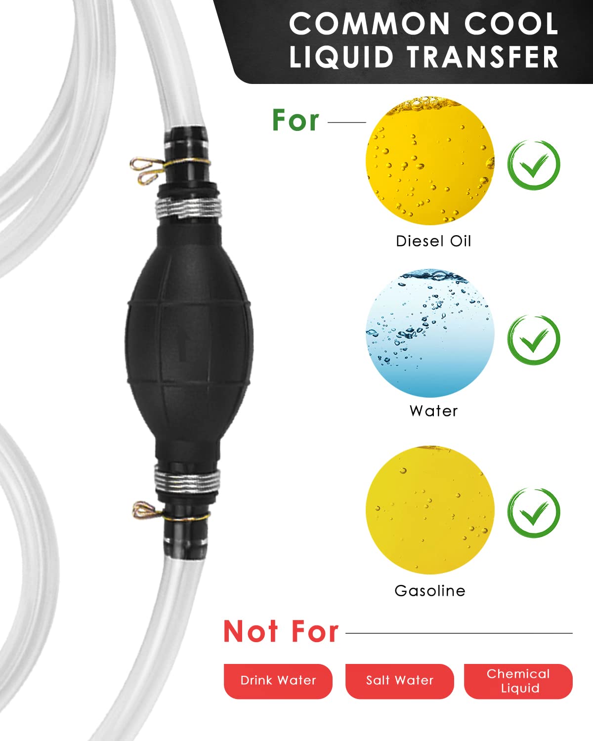 Katumo Siphon Pump, Upgraded 15Mm Enlarged Caliber Gasoline Siphon Hose Siphon Fuel Hand Pump For Gasoline, Oil, Diesel & Water
